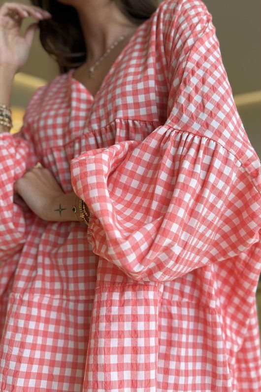 Nonni Gingham Artist Smock Coral